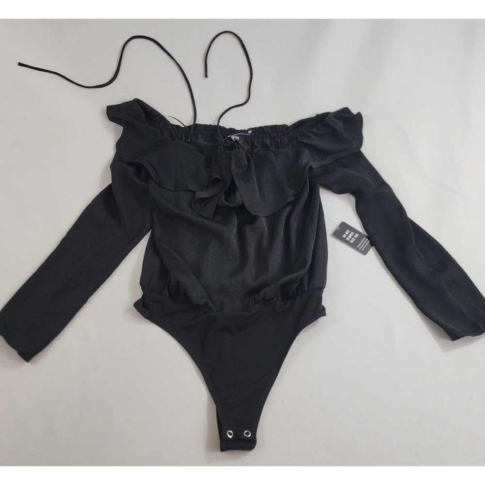 Express Black Ruffle Off The Shoulder Blouse Bodysuit XS 30860674 NWT